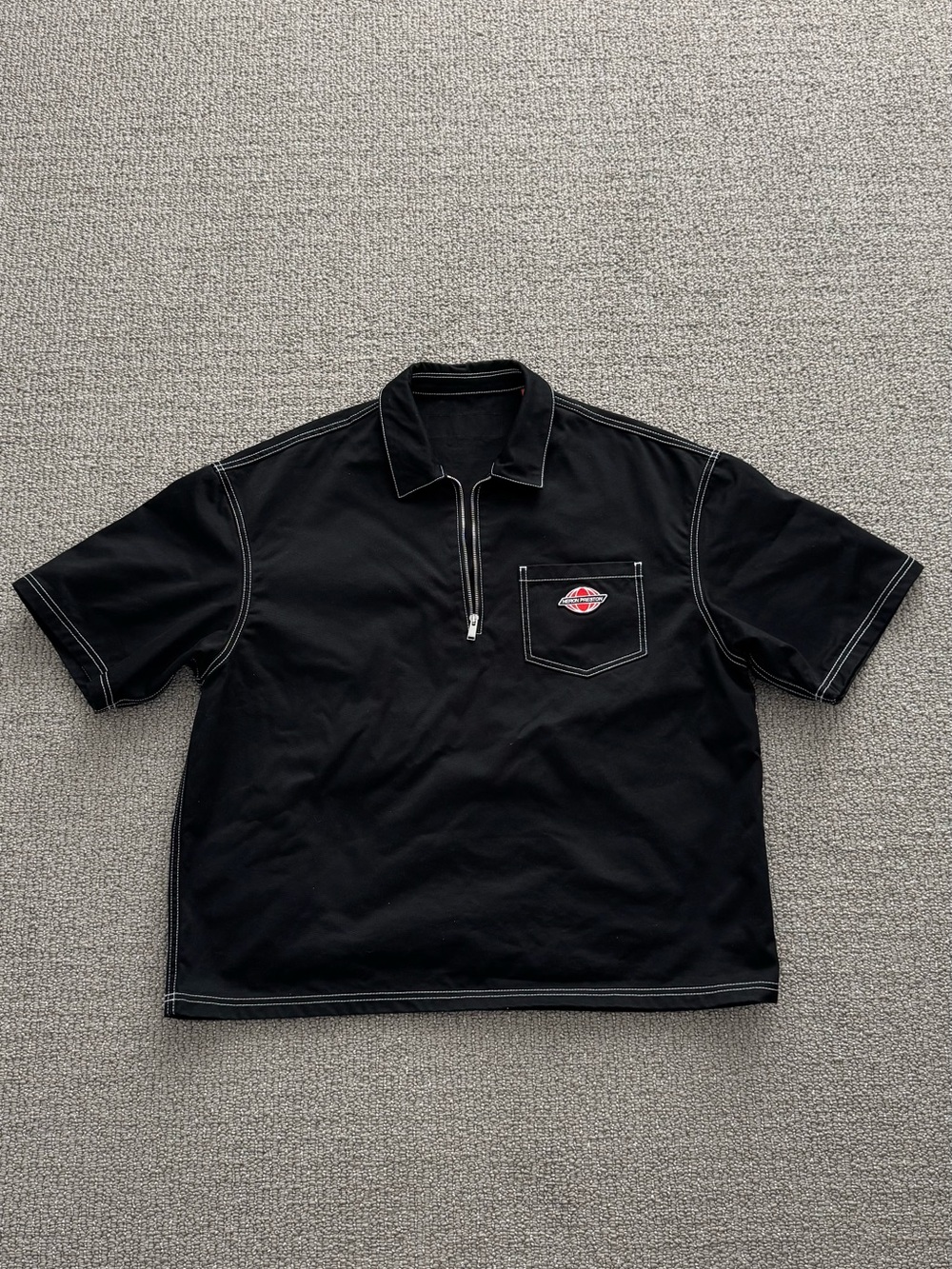 Heron Preston Black Short-Sleeve Zip Polo with Red Chest Patch